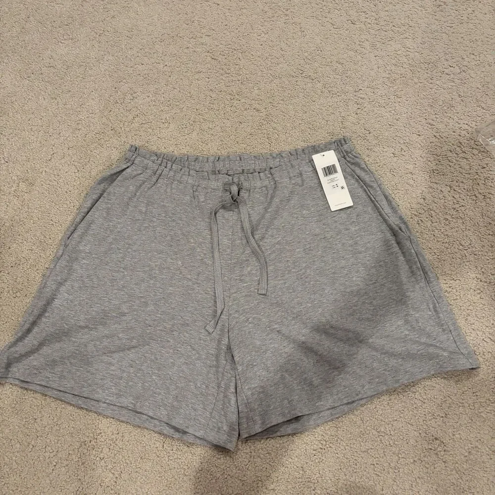 NWT Eileen Fisher Women Melange Organic Cotton Interlock Sleep Shorts Gray-MED